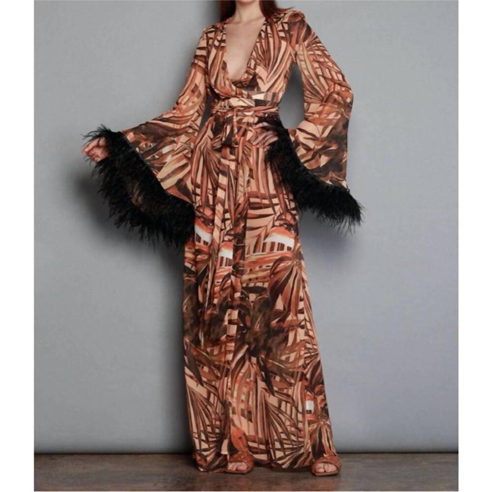 BRONX AND BANCO Geisha
Kenya Kimono Dress in Printed Silk with Ostrich Feathers - Picture 6 of 6